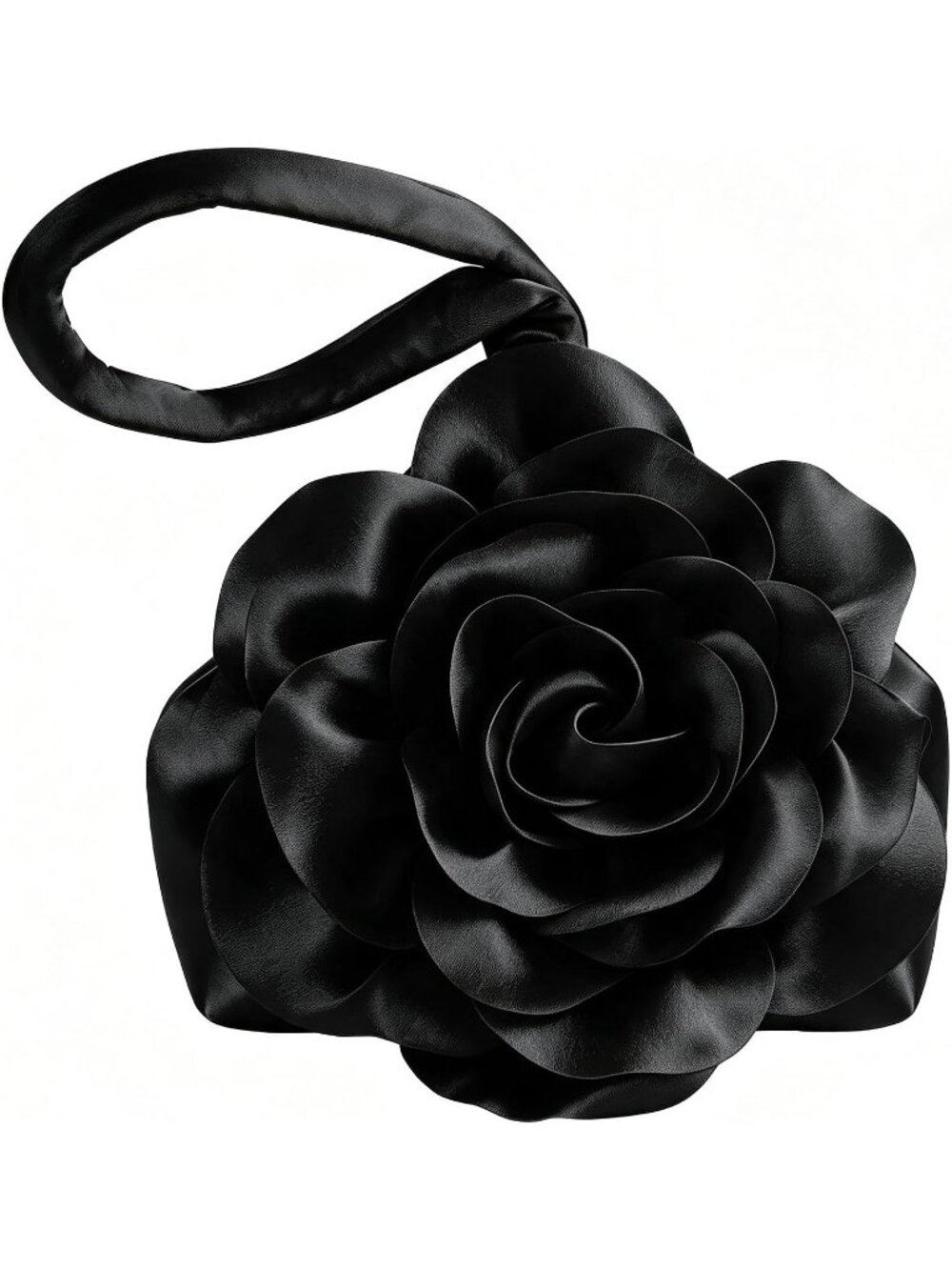 Women's Black Flower Satin Style Evening Bags Triangle Zipper Clutch Purses